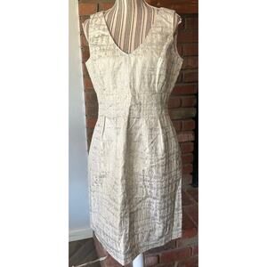 Lela Rose Silver White Silk Brocade Knee Length Dress. Size 6